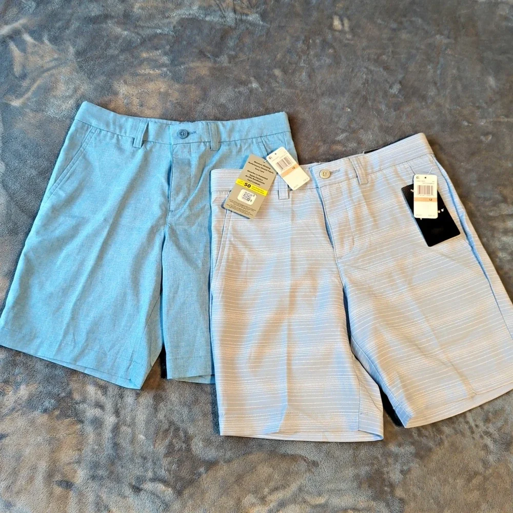 2 Boys PGA Tour Flat Front Golf Shorts Size 12, Blue & Stripe NEW MSRP $72